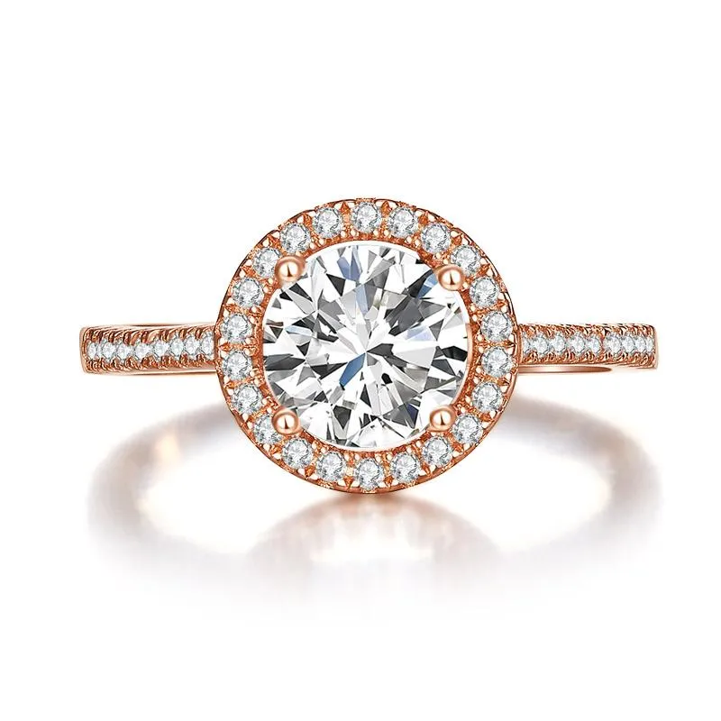 925 Sterling Silver Wedding Engagement Rose Gold Plated Ring Created Zirconia MXFR8326