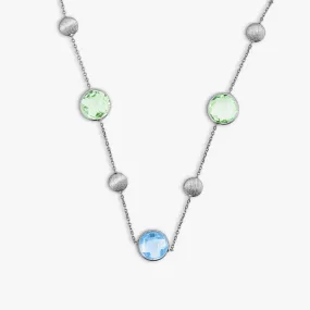 9K satin white gold Kensington chain necklace with topaz and green amethyst