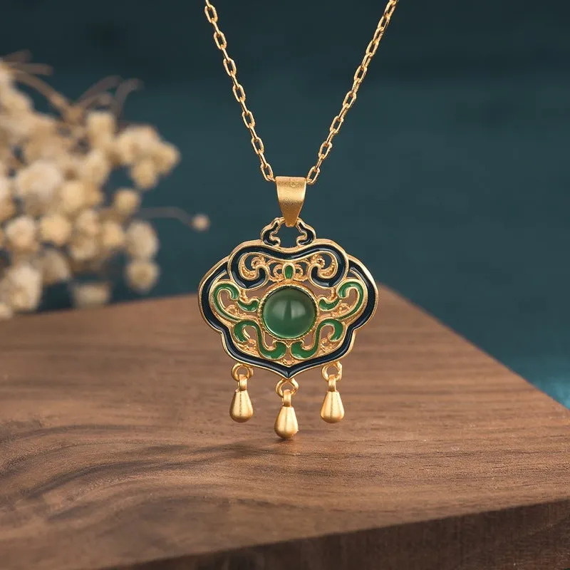 Ancient Gold Filigree Ruyi Wishful Lock Women's Necklace