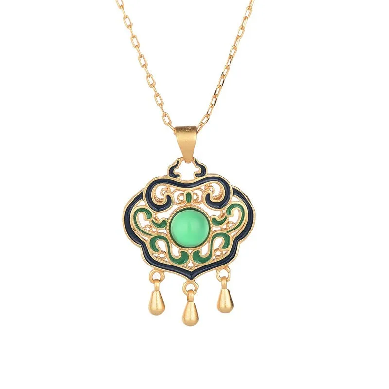 Ancient Gold Filigree Ruyi Wishful Lock Women's Necklace