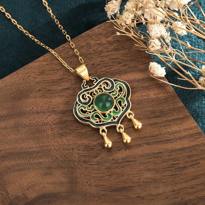Ancient Gold Filigree Ruyi Wishful Lock Women's Necklace
