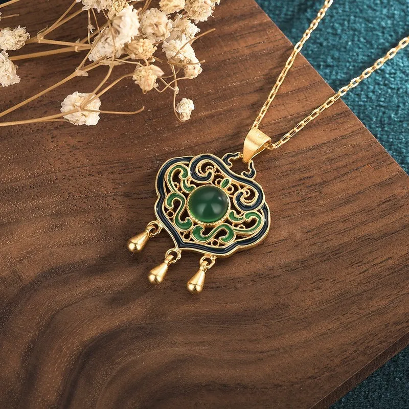 Ancient Gold Filigree Ruyi Wishful Lock Women's Necklace