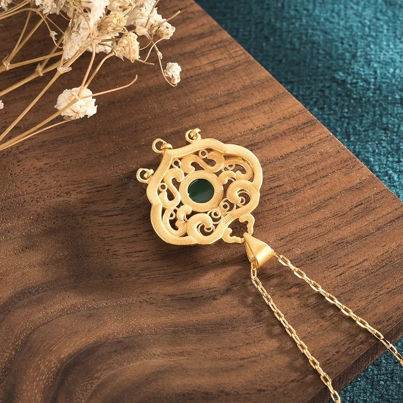 Ancient Gold Filigree Ruyi Wishful Lock Women's Necklace