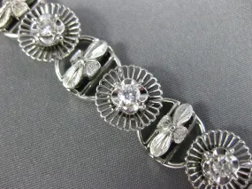 ANTIQUE .90CT OLD MINE DIAMOND 18K WHITE GOLD 3D FLOWER FILIGREE TENNIS BRACELET