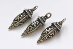 Antique Bronze 3D Filigree Lantern Lamp Long Pendant 11x35mm Set of 6