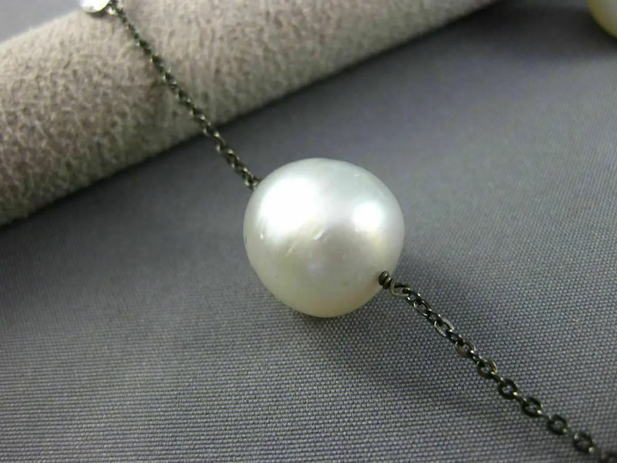 ANTIQUE LONG 14KT BLACK GOLD 3D TOPAZ & AAA SOUTH SEA PEARL BY THE YARD NECKLACE