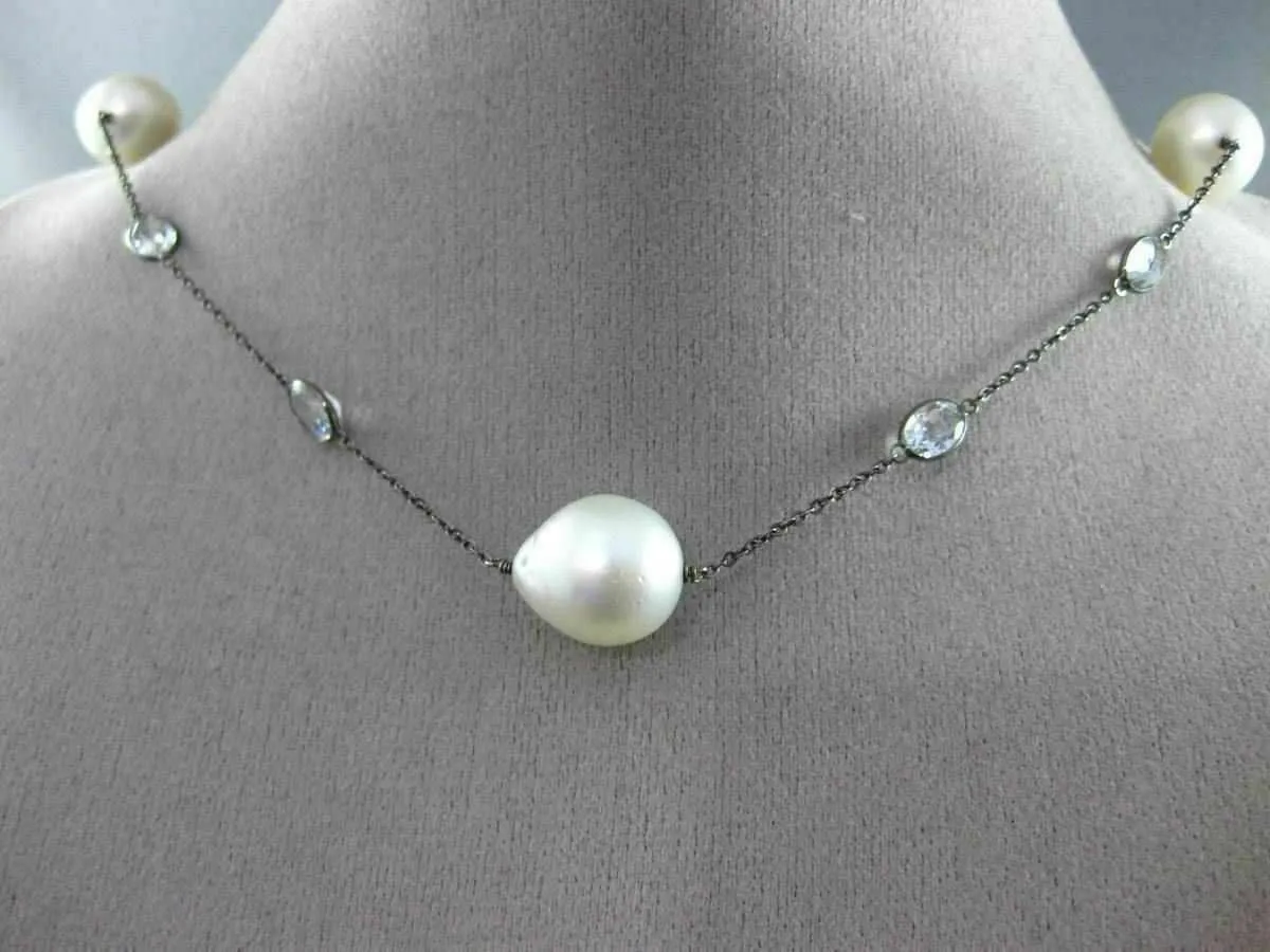 ANTIQUE LONG 14KT BLACK GOLD 3D TOPAZ & AAA SOUTH SEA PEARL BY THE YARD NECKLACE