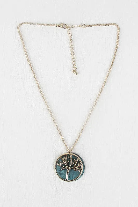 Antique Matte Turquoise Tree Necklace
