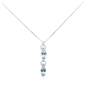 Aquamarine & Diamond Drop Pendant On 18" Necklace - 18ct White Gold