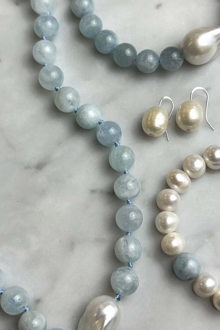 Aquamarine  Baroque Pearl Necklace
