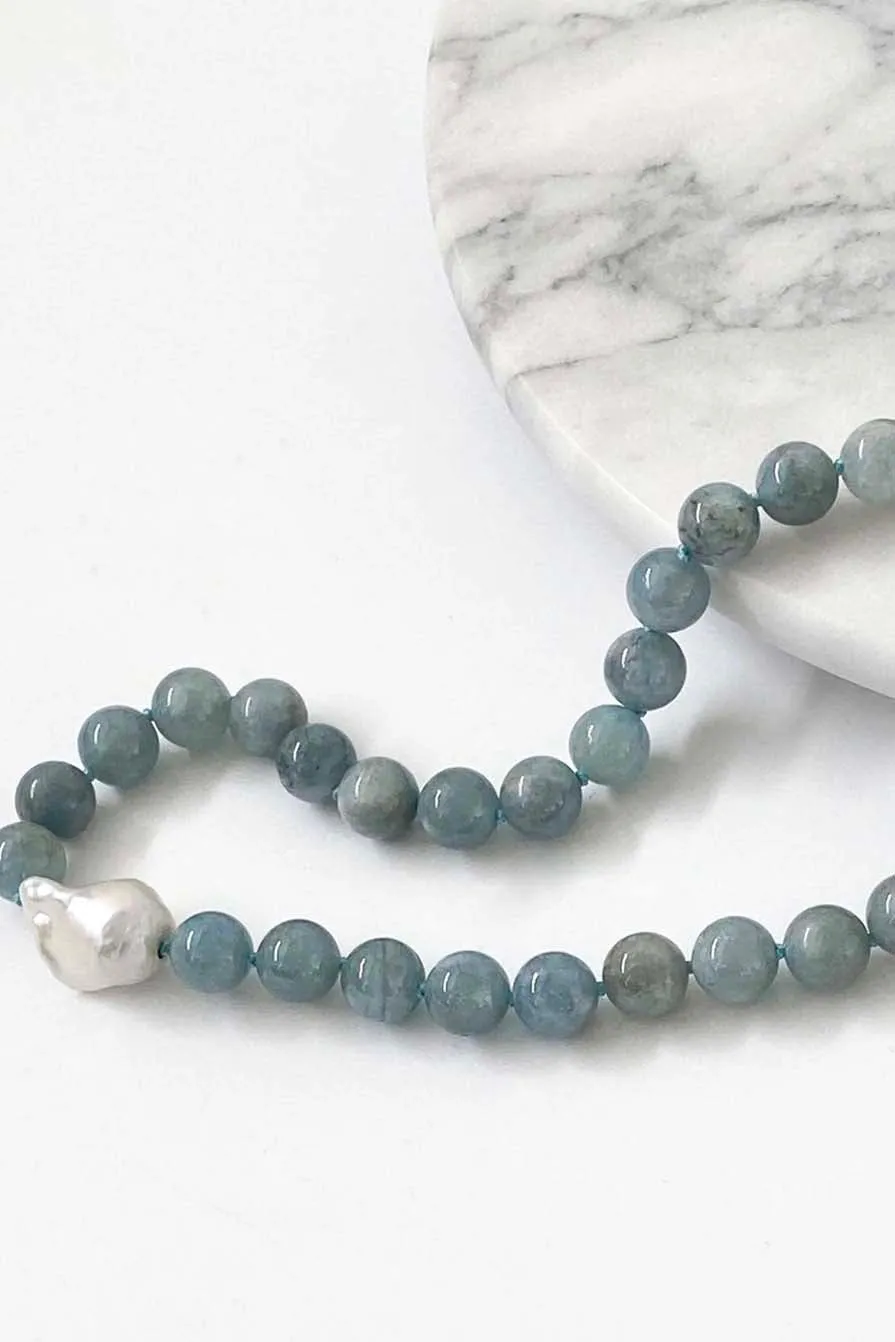 Aquamarine  Baroque Pearl Necklace