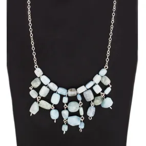 Aquamarine Chuncky Bead Statement Necklace on Sterling Silver Chain