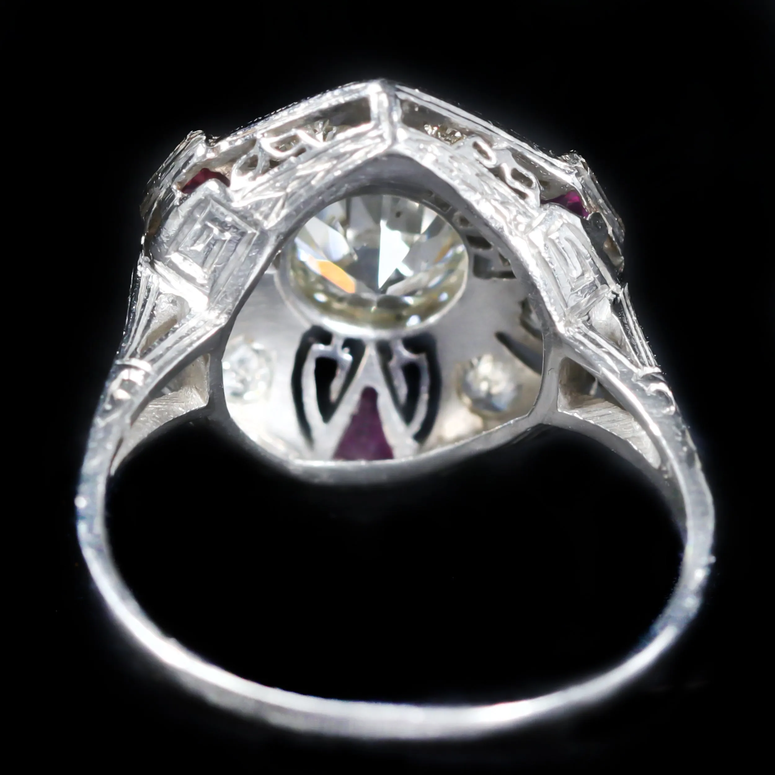 Art Deco 0.85 Carat Old European Cut Diamond and Ruby Ring