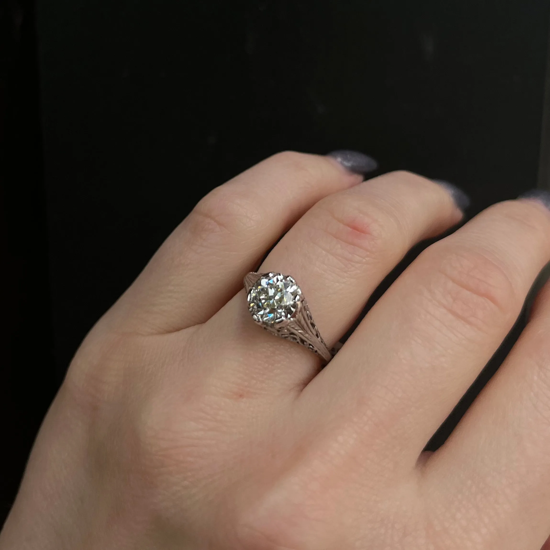 Art Deco Belais 1.57 Carat Old European Cut Diamond Engagement Ring