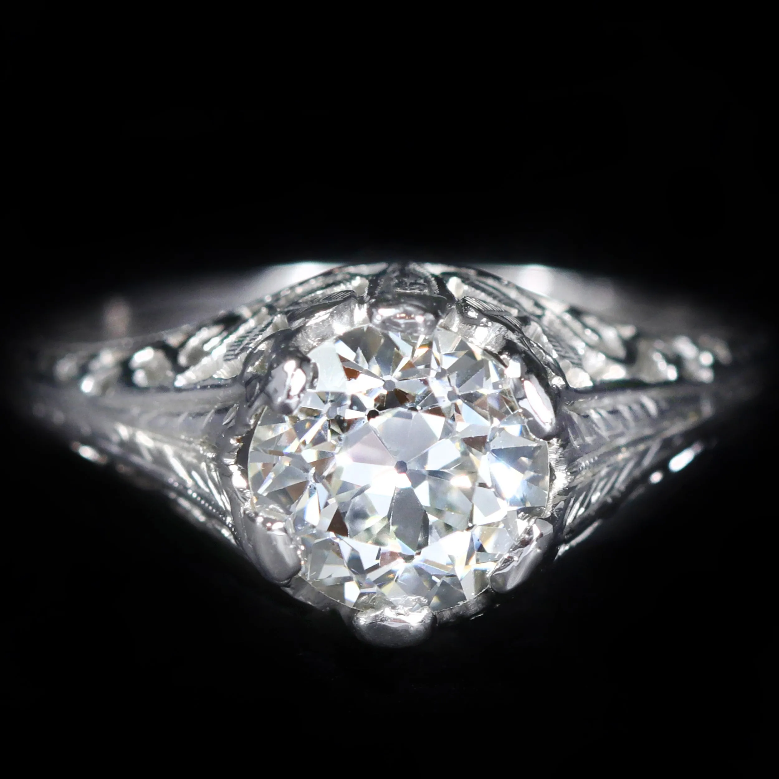 Art Deco Belais 1.57 Carat Old European Cut Diamond Engagement Ring