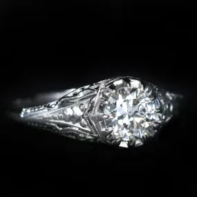 Art Deco Platinum 0.70 Carat Old European Cut Diamond Engagement Ring