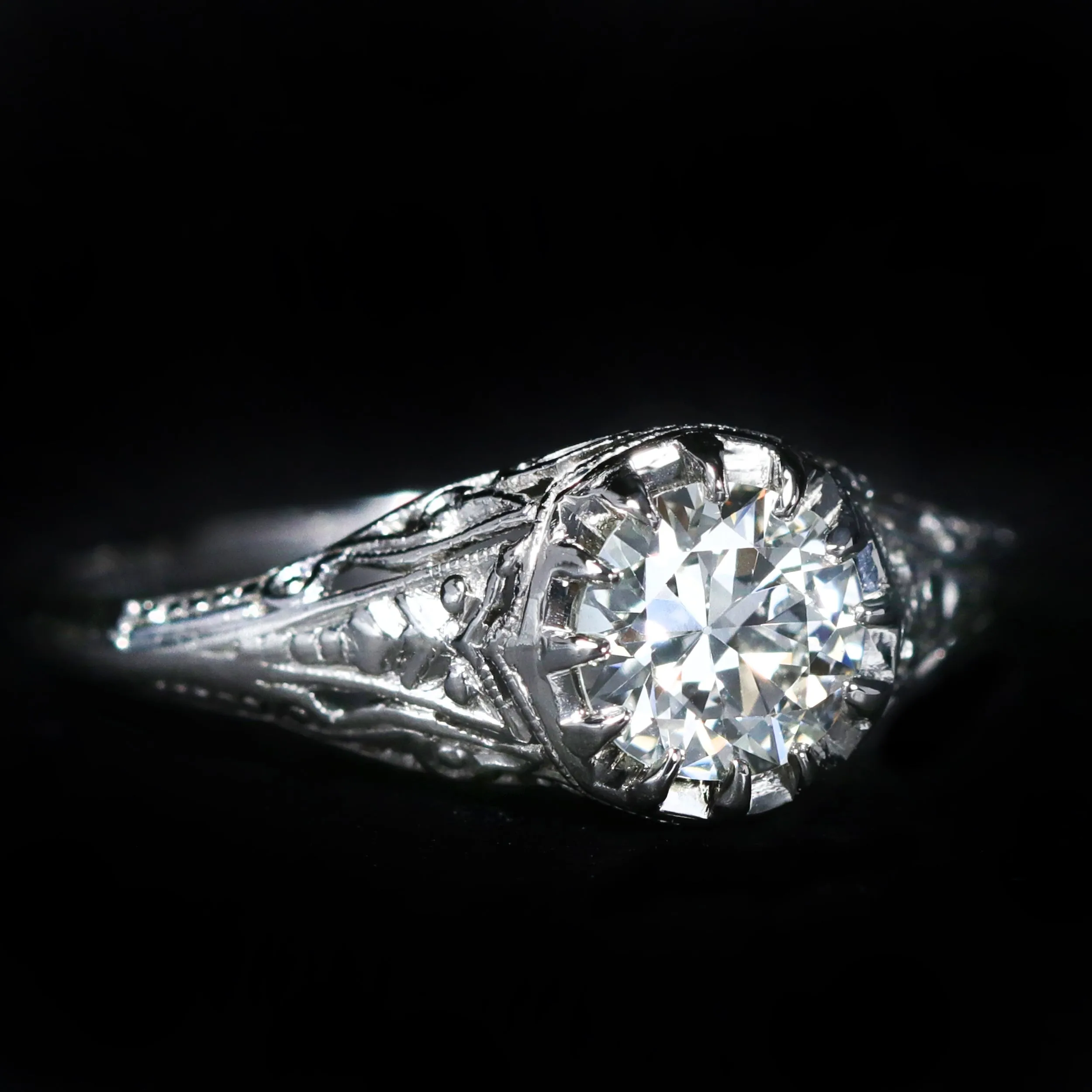 Art Deco Platinum 0.70 Carat Old European Cut Diamond Engagement Ring