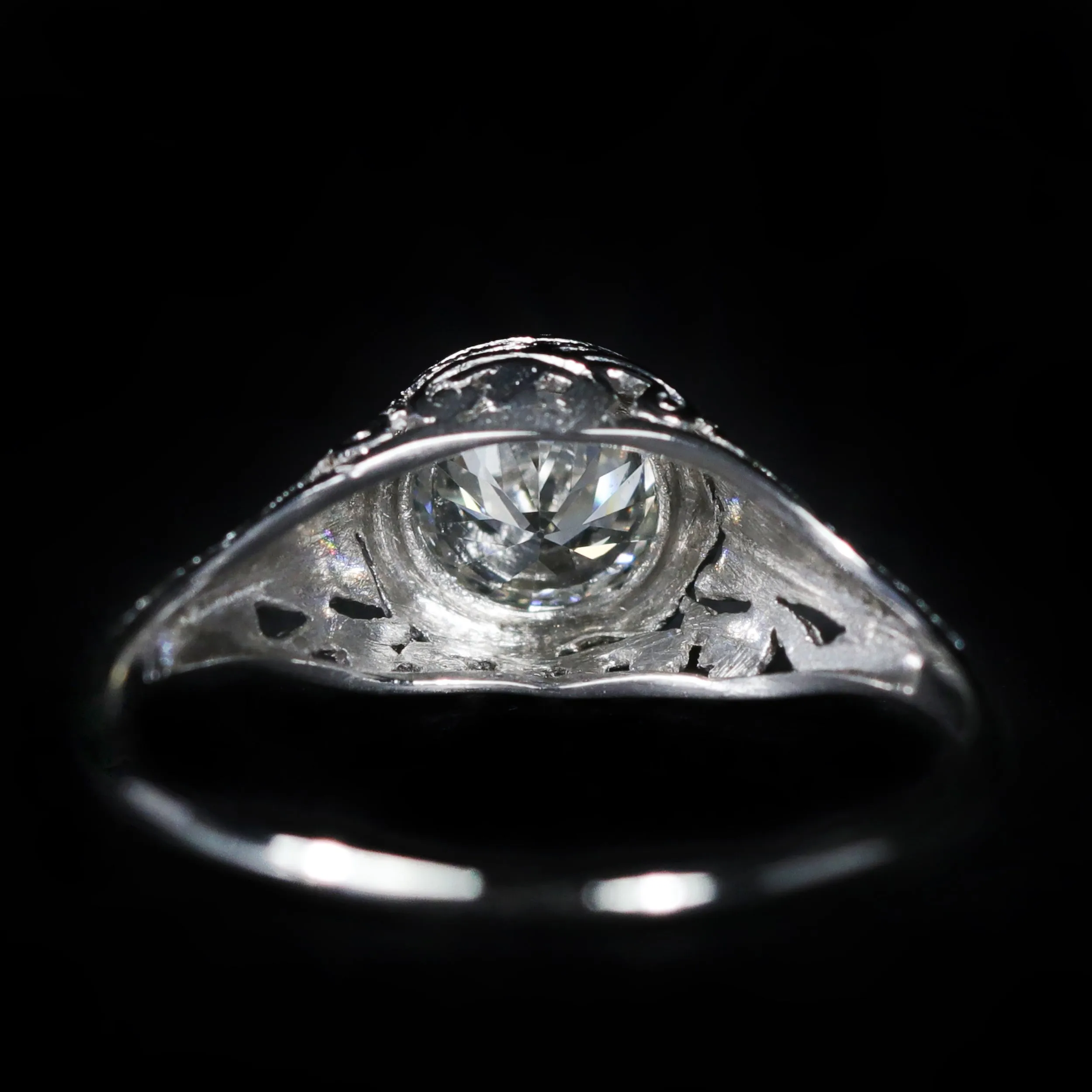 Art Deco Platinum 0.70 Carat Old European Cut Diamond Engagement Ring