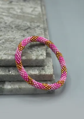 Baby Pink, Gold & Mixed Beads Nepalese Roll on Bracelet