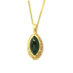 Baikalla™ "Classic Marquise" Sterling Silver Nephrite Green Jade Classic Marquise Pendant Necklace