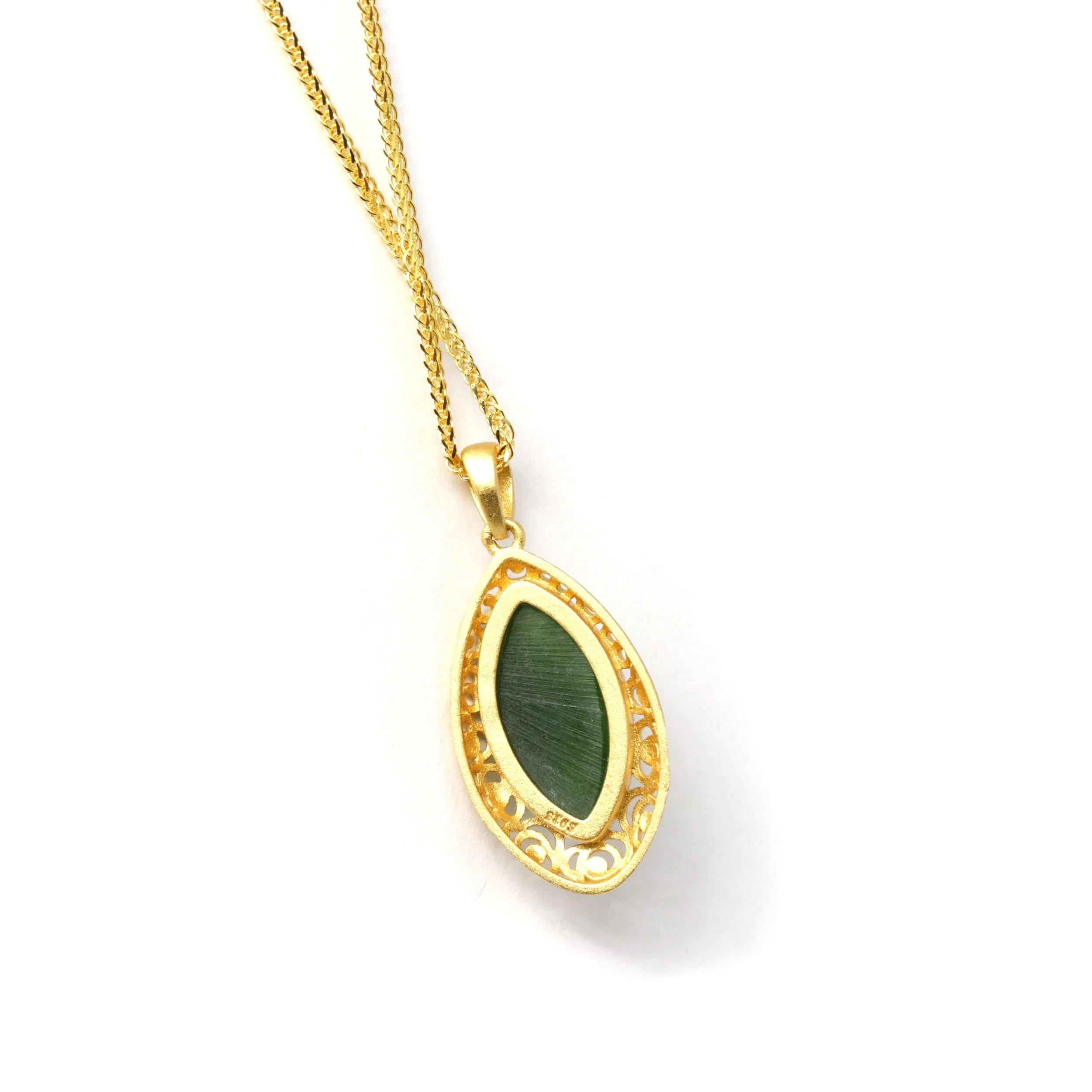 Baikalla™ "Classic Marquise" Sterling Silver Nephrite Green Jade Classic Marquise Pendant Necklace