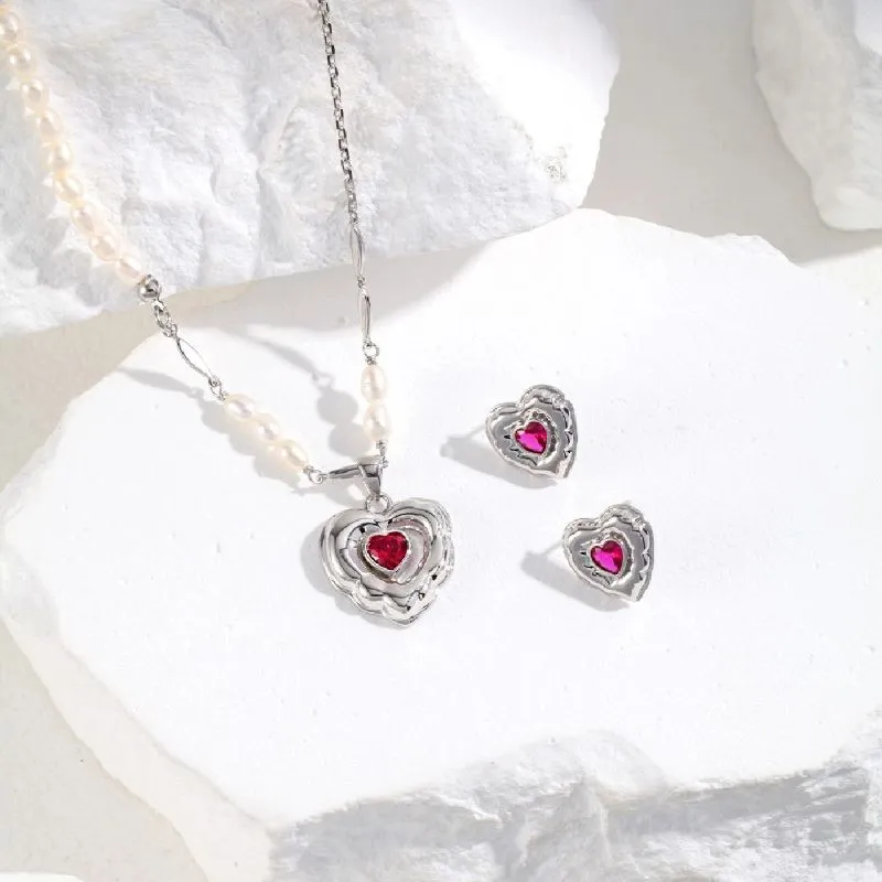 Balloon Heart Pendant Half Pearls and Half Chian Necklace