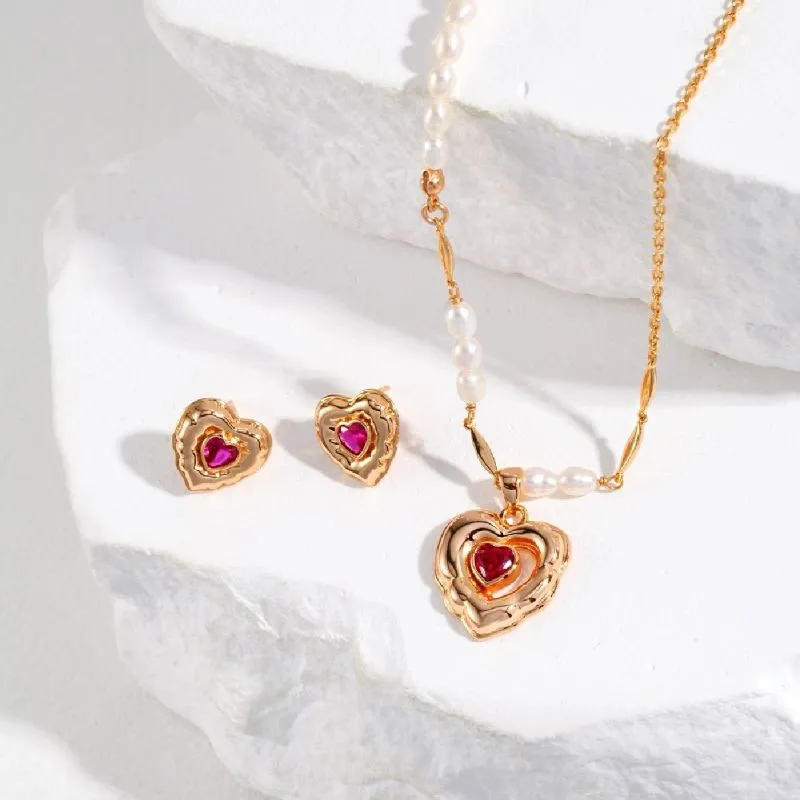 Balloon Heart Pendant Half Pearls and Half Chian Necklace