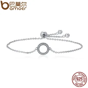 BAMOER Trendy 925 Sterling Silver Glittering Round Circle Chain Link Strand Bracelets for Women Sterling Silver Jewelry SCB030