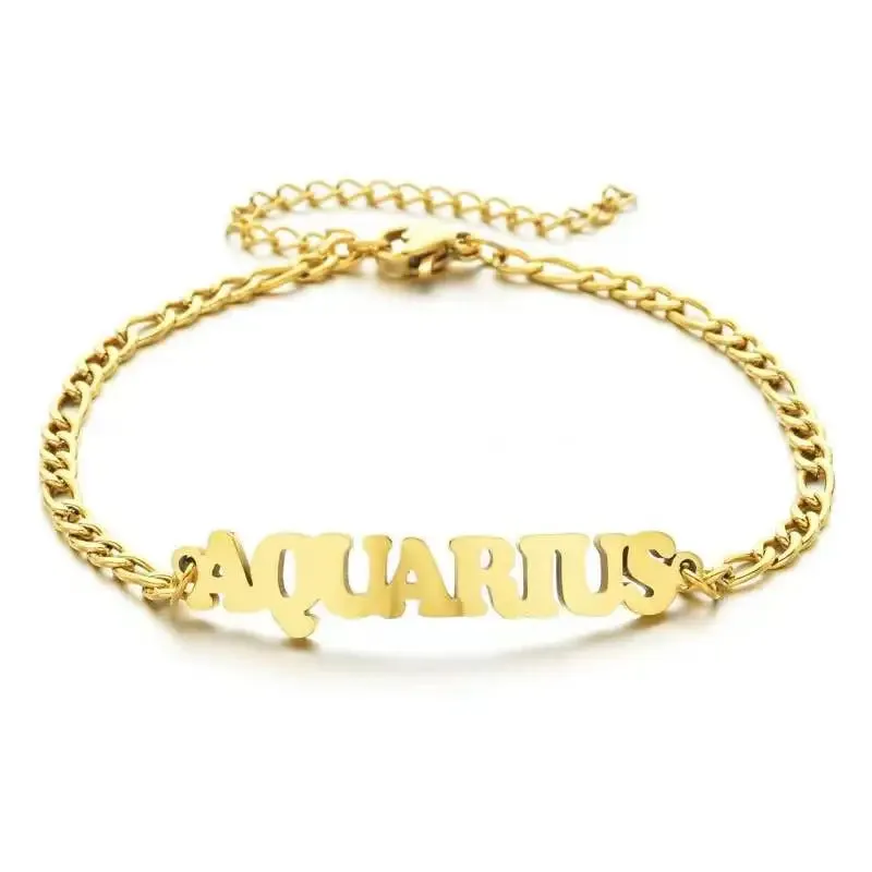 Beach stainless steel twelve constellations letter brand bracelet and anklet Figaro NK personalized chain in stock