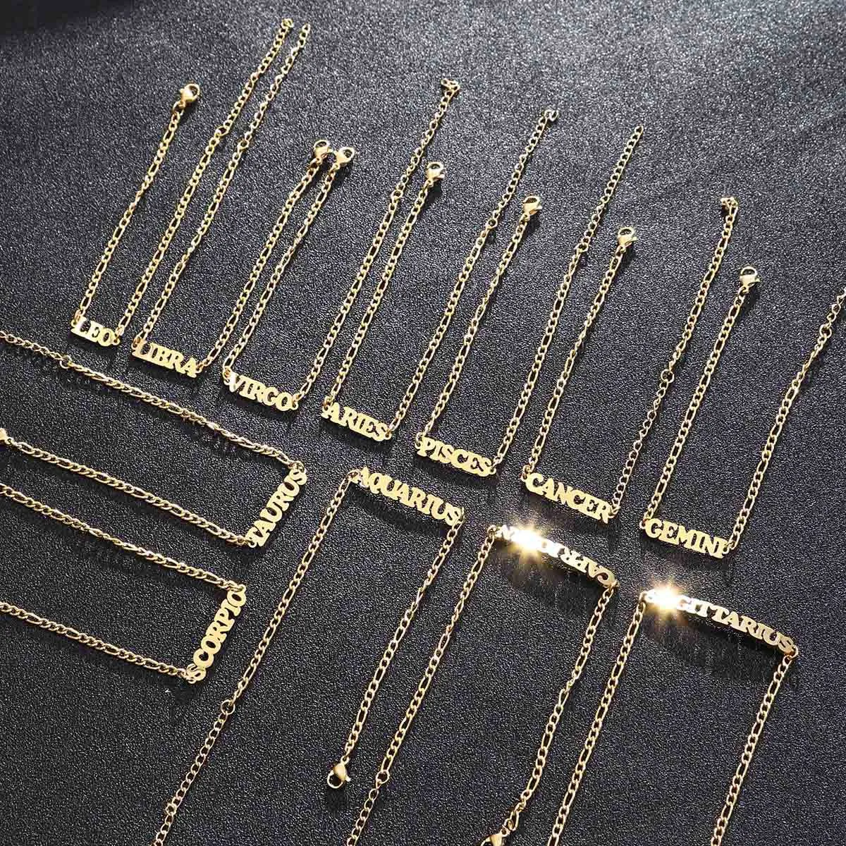 Beach stainless steel twelve constellations letter brand bracelet and anklet Figaro NK personalized chain in stock