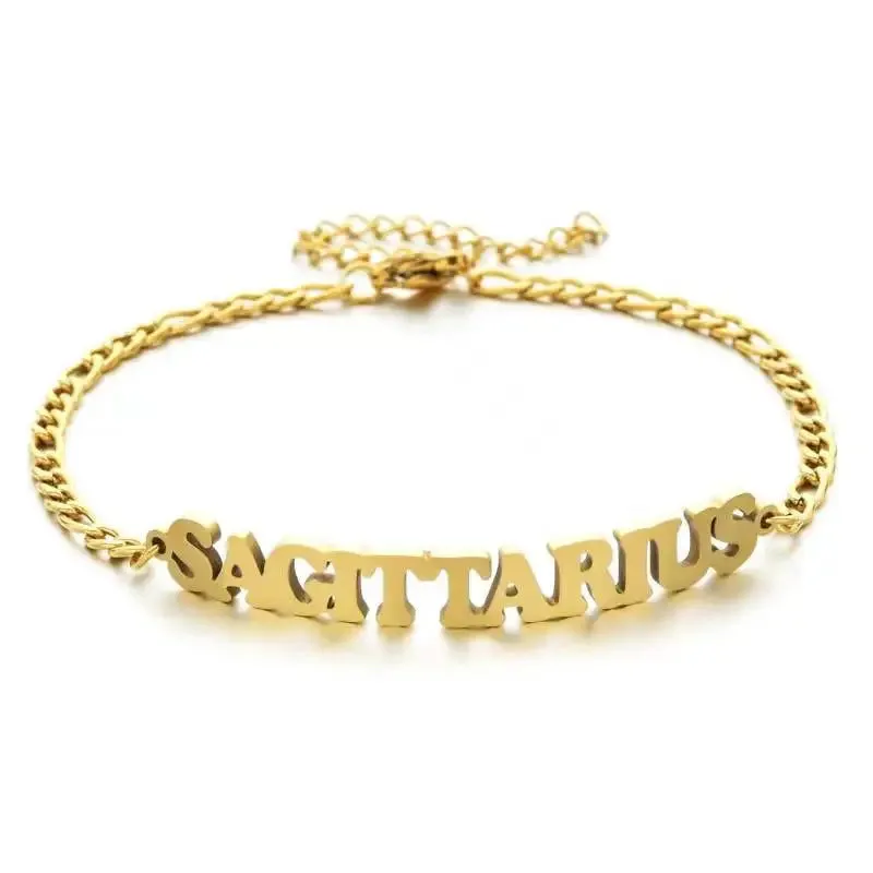Beach stainless steel twelve constellations letter brand bracelet and anklet Figaro NK personalized chain in stock