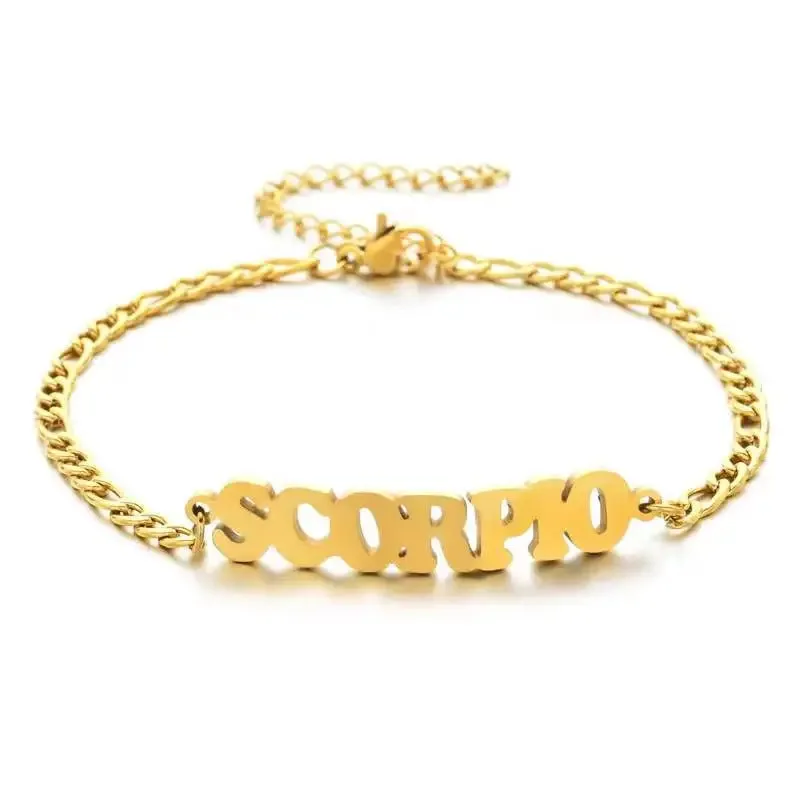 Beach stainless steel twelve constellations letter brand bracelet and anklet Figaro NK personalized chain in stock