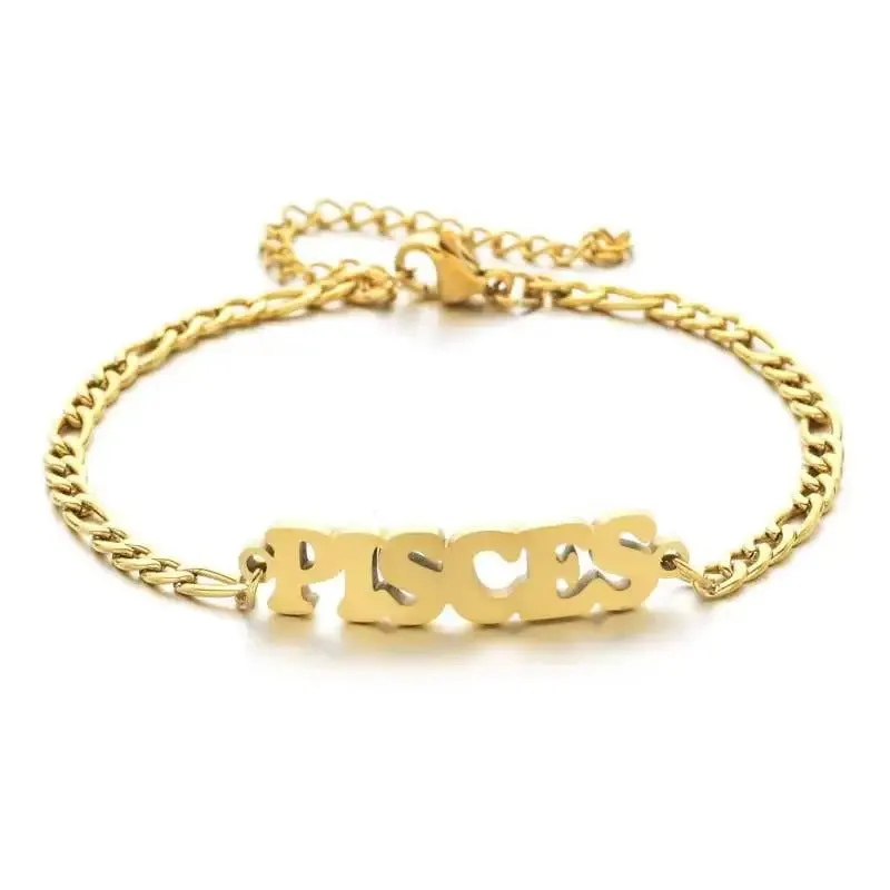 Beach stainless steel twelve constellations letter brand bracelet and anklet Figaro NK personalized chain in stock
