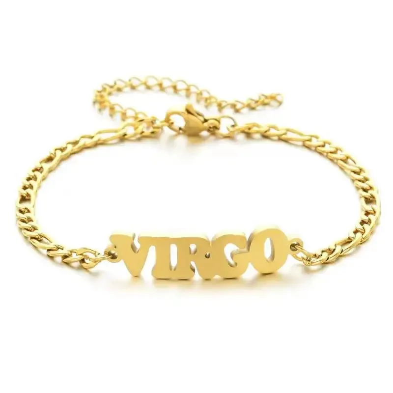 Beach stainless steel twelve constellations letter brand bracelet and anklet Figaro NK personalized chain in stock
