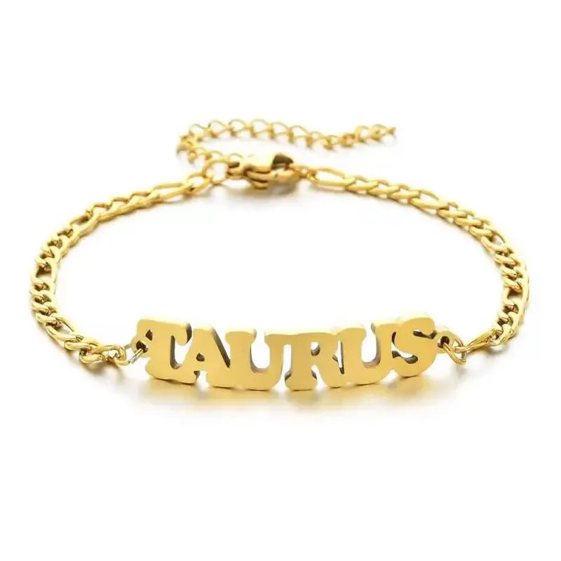 Beach stainless steel twelve constellations letter brand bracelet and anklet Figaro NK personalized chain in stock