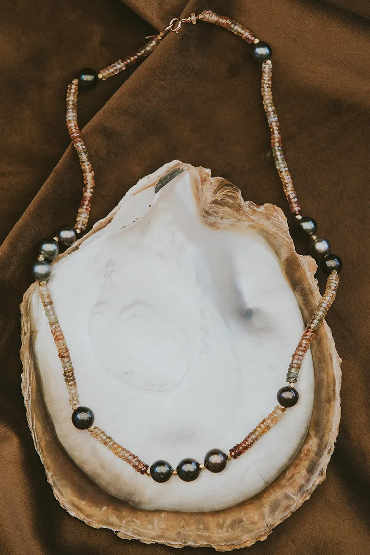 Beaded Necklace - Tahitian Pearl & Zircon 14K