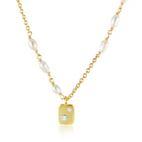 Beading Pearl Rectangular with Zircon Silver Necklace for Women