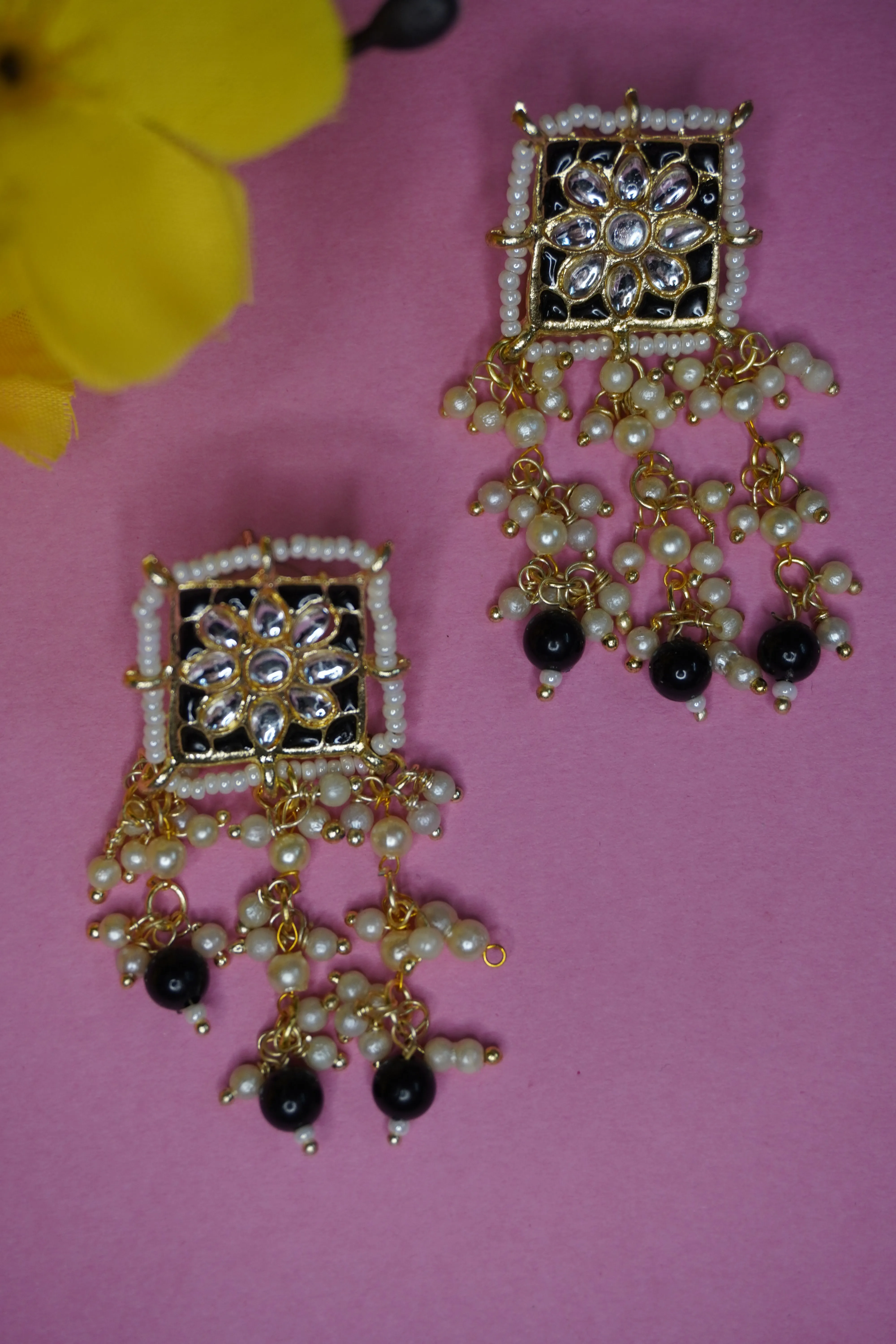 Black Colour Gold Plated Pearl Choker Necklace with Earring & Maang Tikka