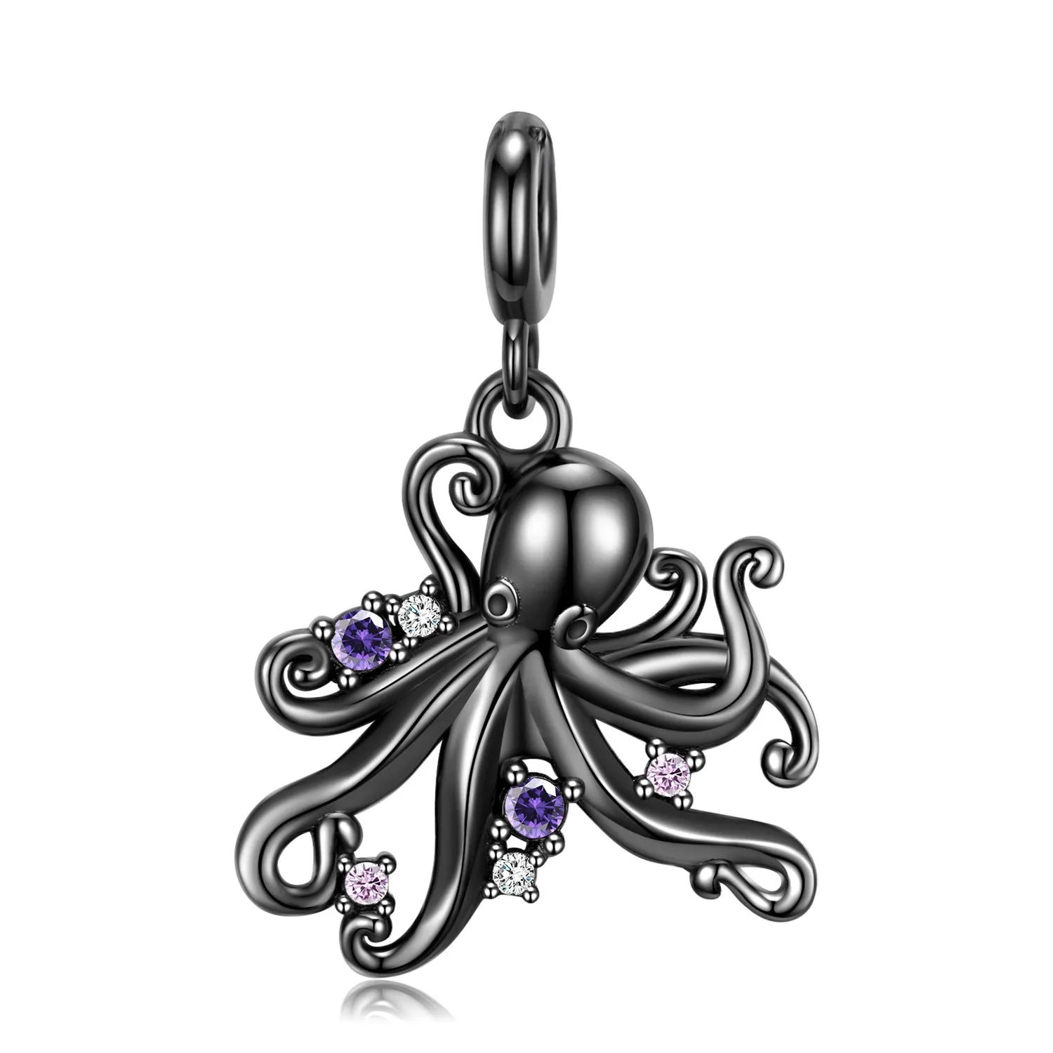 Black Octopus Pendant Zircon Silver Necklace