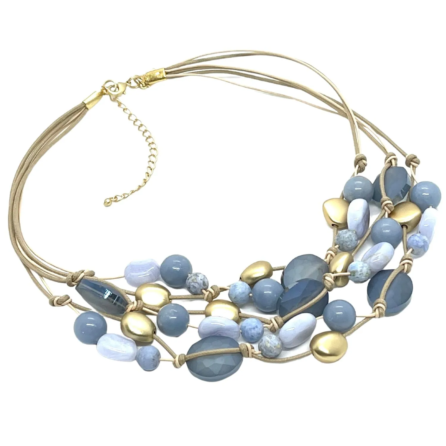 Blue Jade And Matte Blue Crystal Torsade Necklace