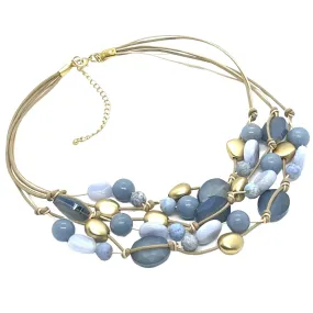 Blue Jade And Matte Blue Crystal Torsade Necklace