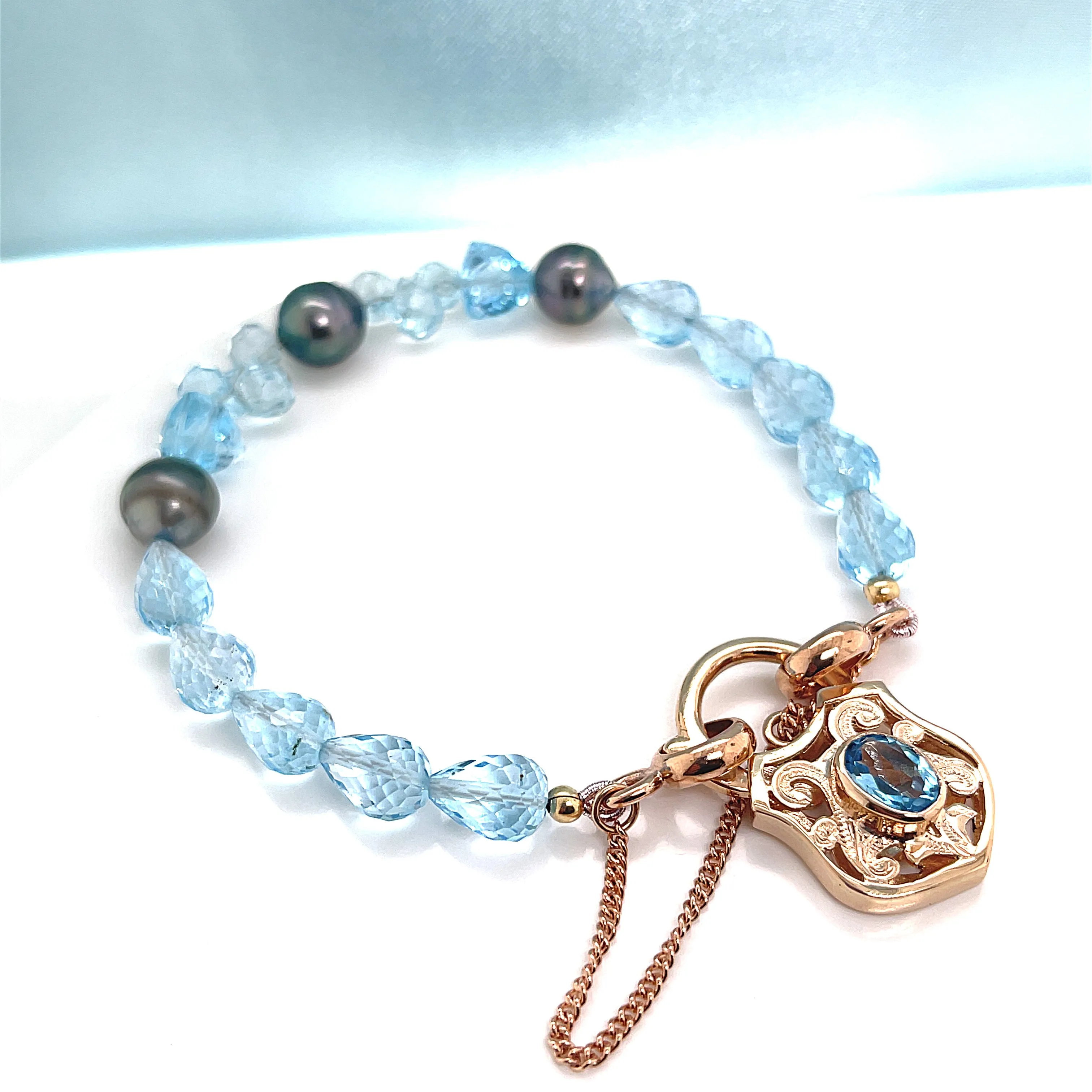 Blue Topaz & Tahitian Pearl Gold Padlock Vivid Bracelet