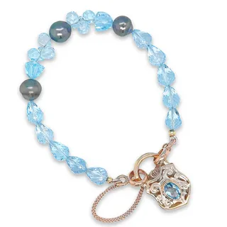 Blue Topaz & Tahitian Pearl Gold Padlock Vivid Bracelet