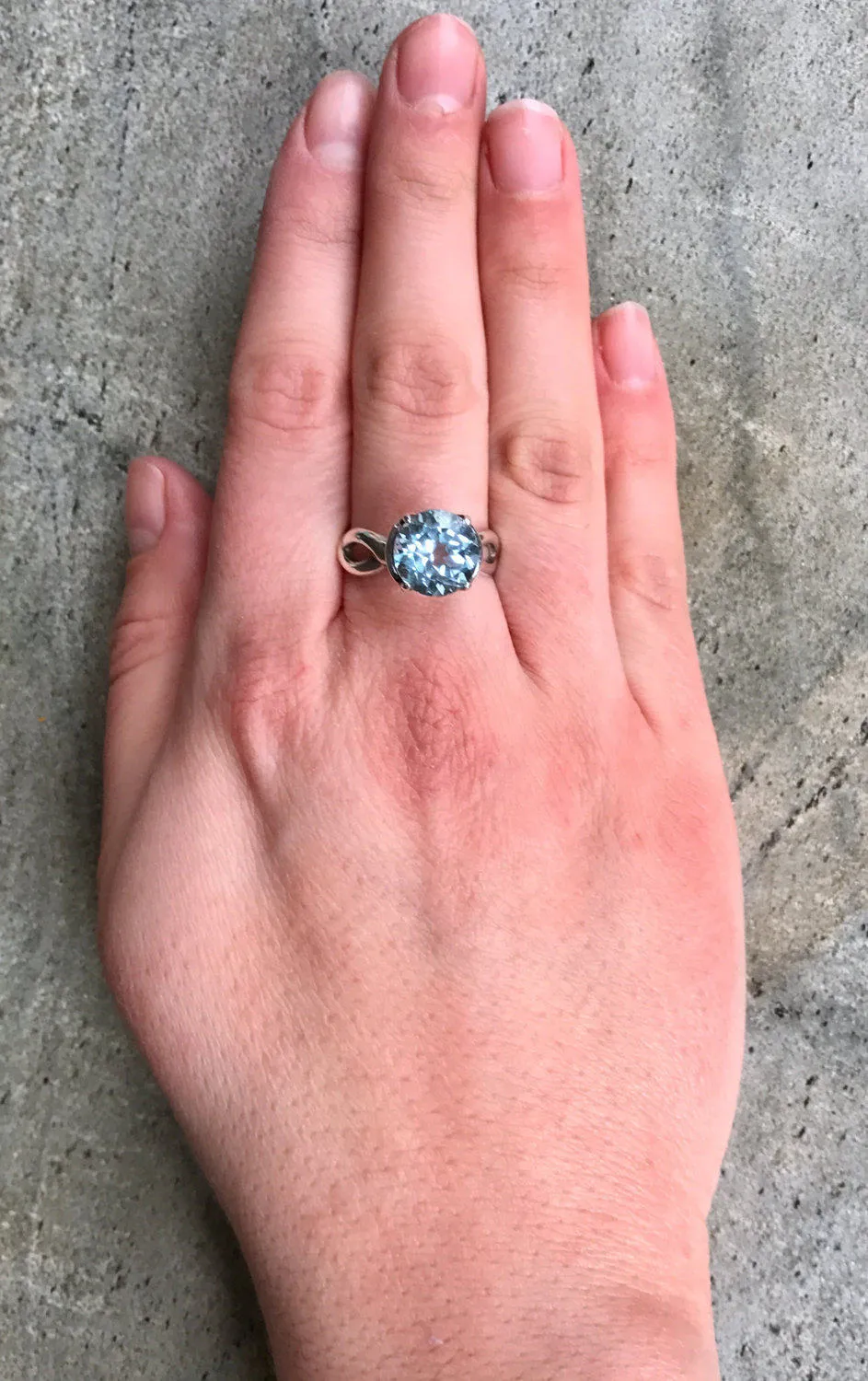 Blue Topaz Ring - Large Engagement Ring - Sky Blue Vintage