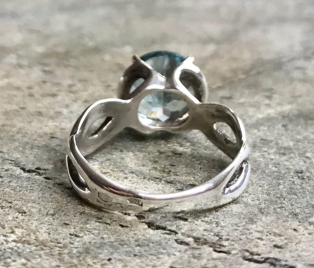 Blue Topaz Ring - Large Engagement Ring - Sky Blue Vintage