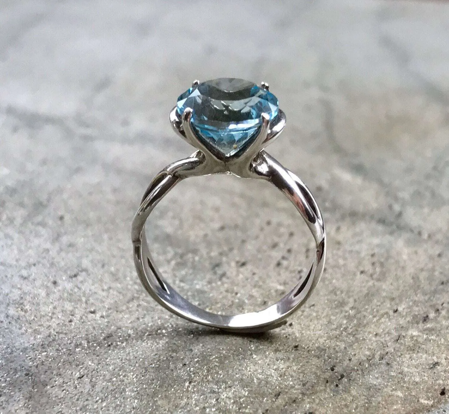 Blue Topaz Ring - Large Engagement Ring - Sky Blue Vintage