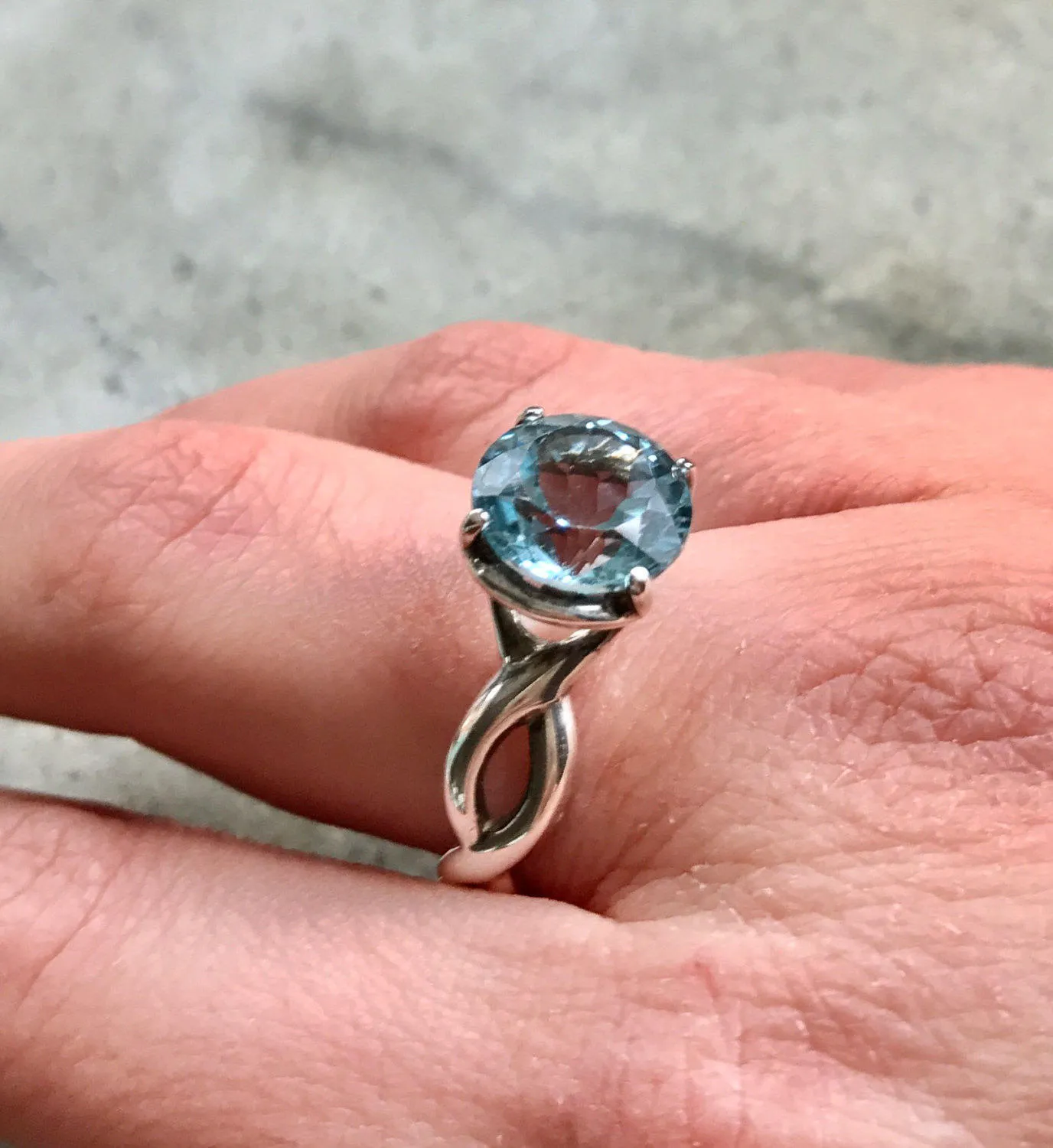 Blue Topaz Ring - Large Engagement Ring - Sky Blue Vintage