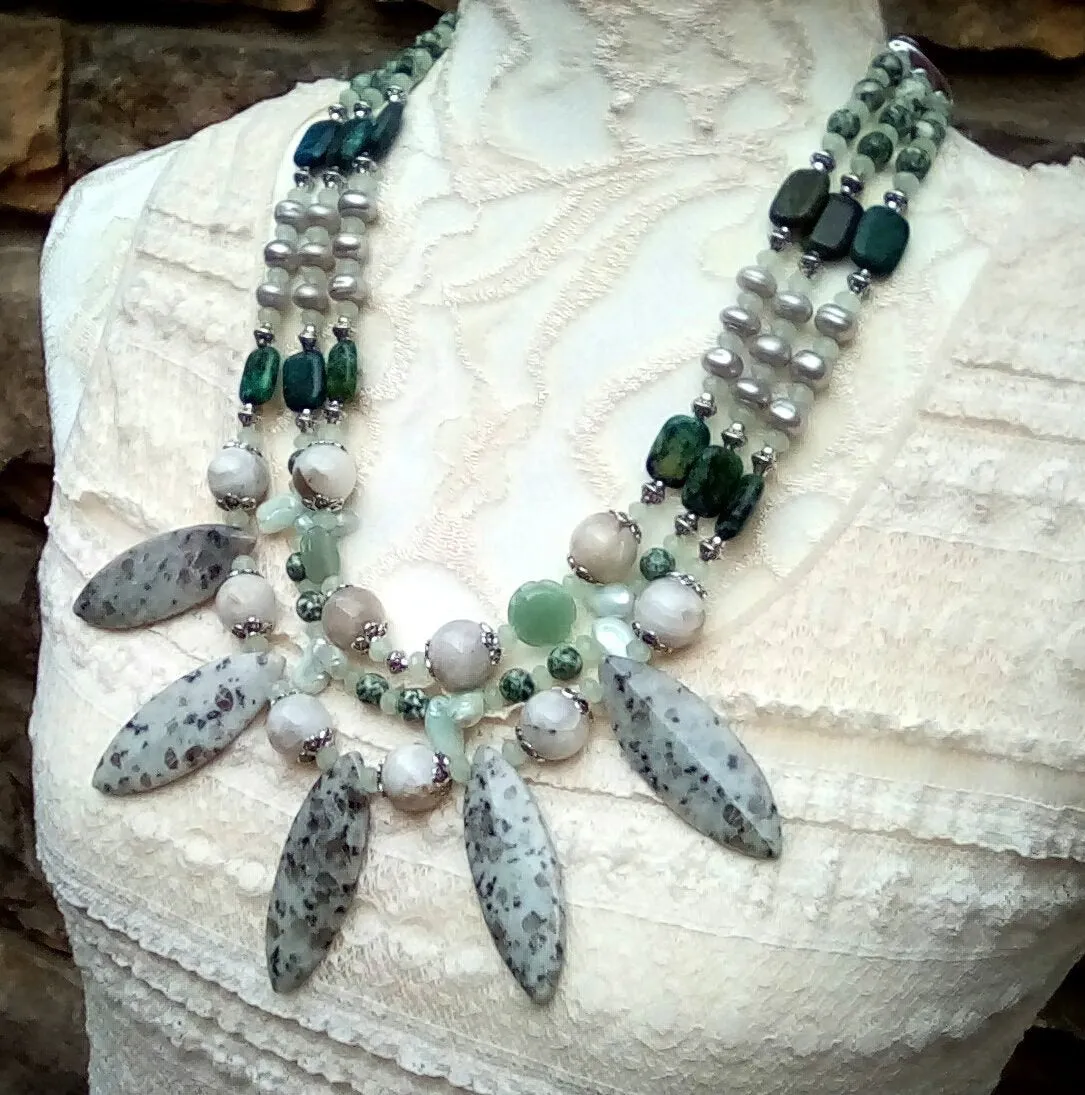 Boho Gemstone Multi-Strand Statement Necklace - Unique Gift for Her