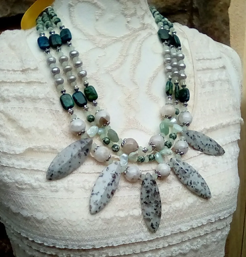 Boho Gemstone Multi-Strand Statement Necklace - Unique Gift for Her