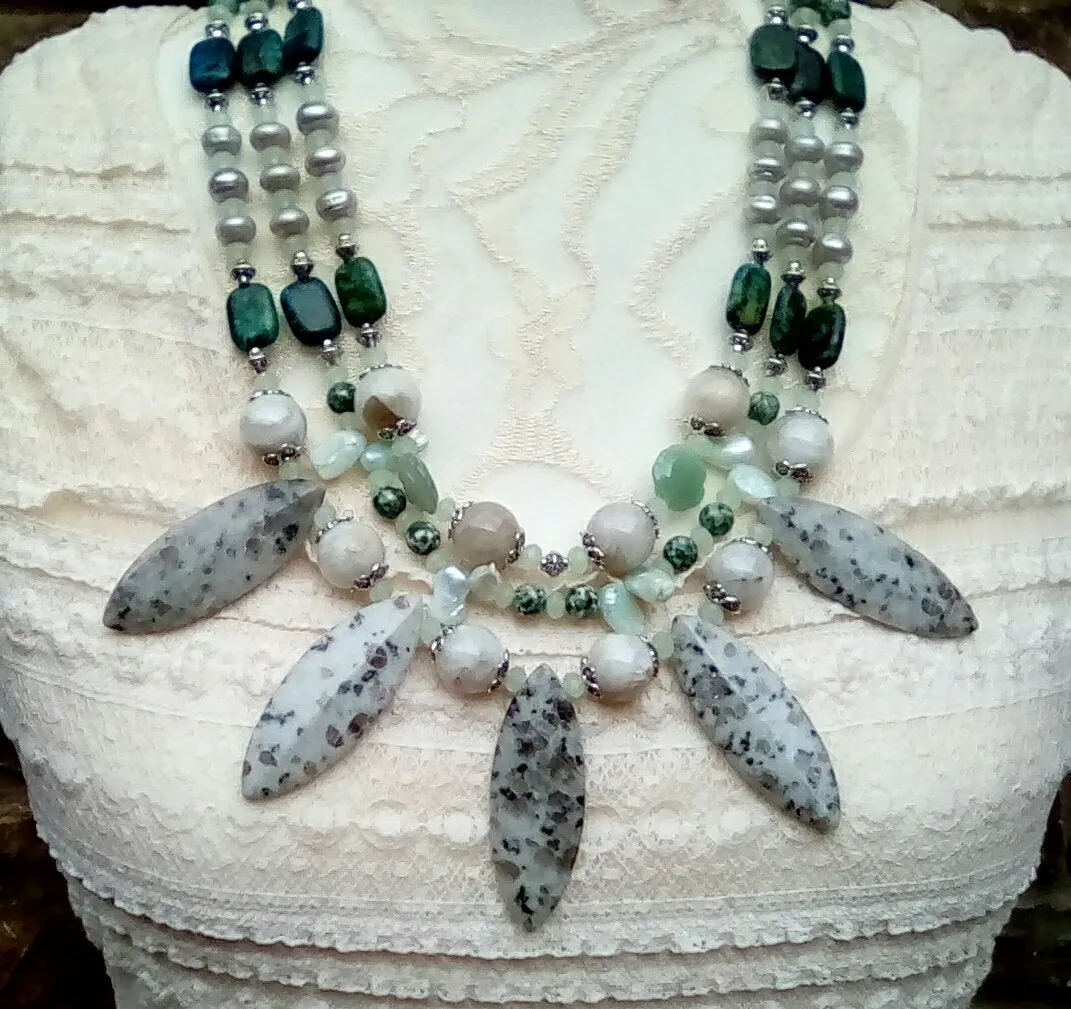 Boho Gemstone Multi-Strand Statement Necklace - Unique Gift for Her
